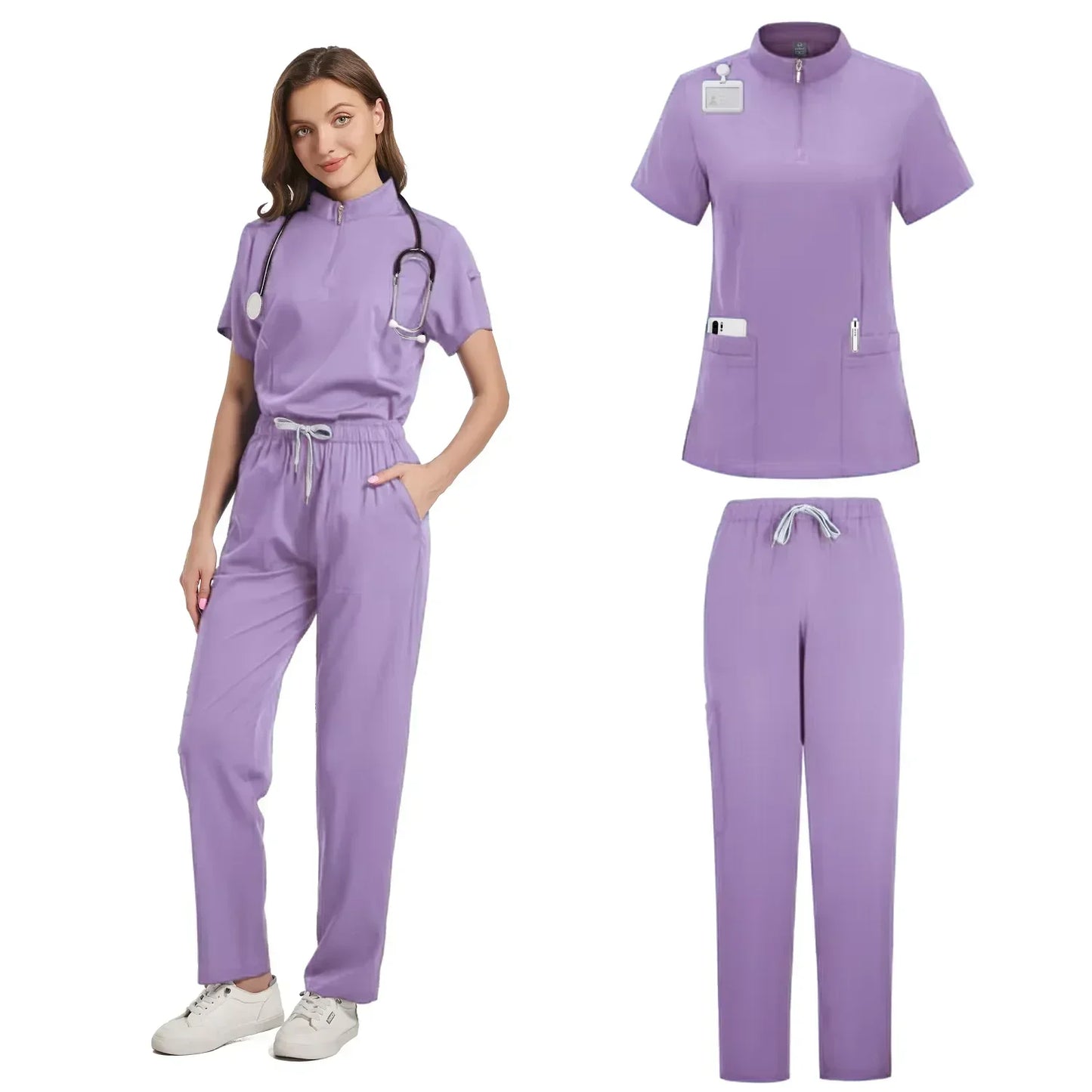 Hot Sale Tops Straight Pants Pet Clinic Nursing Scrubs Uniforms Sets Women'S 12 Color Stretch Medical Uniform Summer Scrubs Set