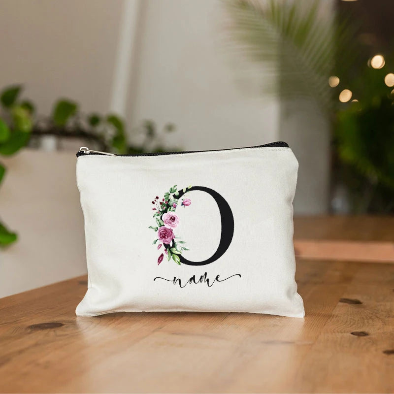 Customize Name Cosmetic Bag  Women's Make Up Bag Bachelorette Party Gift Pouch Custom Fashion Flower Travel Cosmetic Organize