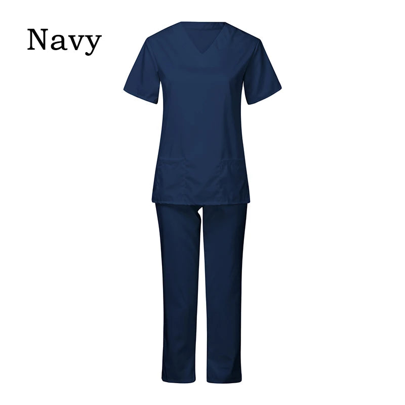 Hospital Women Doctor Nursing Uniform Casual Short Sleeved V-Neck Jogger Suits Nurse Pharmacy Working Scrubs Medical Uniforms