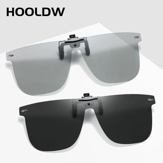 HOOLDW Polarized Flip Up Clip On Sunglasses Women Men Fishing Driving Photochromic Sunglasses Night Vision Glasses UV400 Eyewear