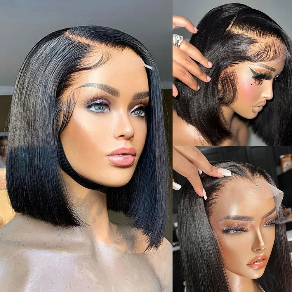 BOB Lace Front Wig Human Hair Straight 180% Full Density 13x4 HD Transparent Lace Frontal Wigs bob hair lace front wig For Women