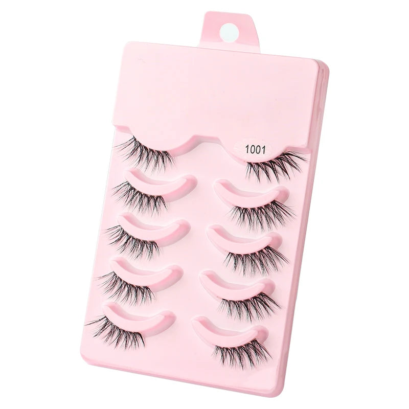 Manga Lashes 5 Pairs Anime Cosplay Faux Mink Lashes Korean Natural short Full Strip Lashes Clear Band Soft Eyelashes Extension