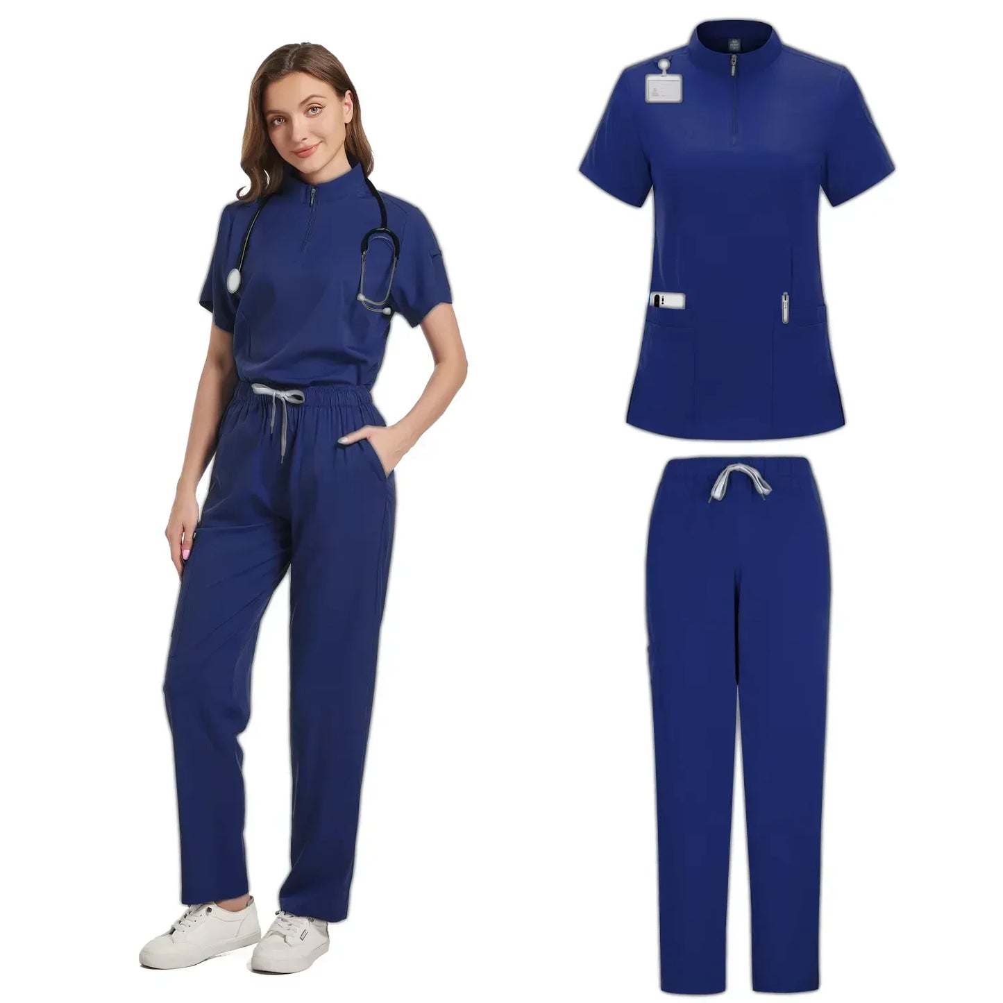 Hot Sale Tops Straight Pants Pet Clinic Nursing Scrubs Uniforms Sets Women'S 12 Color Stretch Medical Uniform Summer Scrubs Set