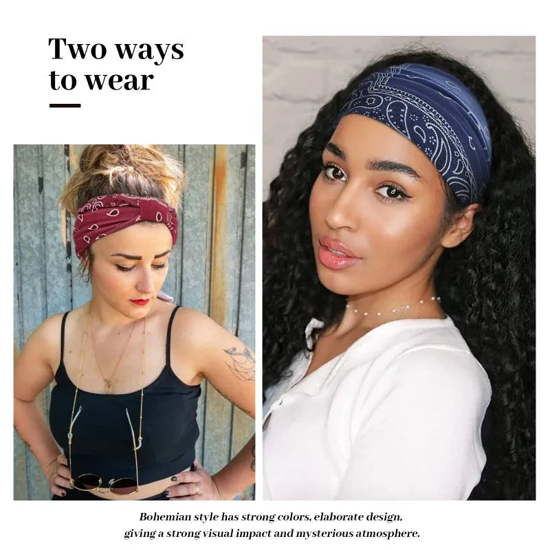 Boho Printed Wide Knotted Elastic Head Band Women Sports Soft Yoga Turban Bandana Head Wraps Bandeau Femme Pour Cheveux