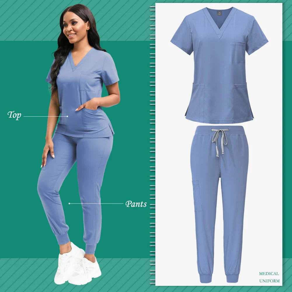 New Nurse Uniform for Women Nursing Solid Surgical Gown High-quality Doctor Scrub Sets Unisex Hospital Work Wear Wholesale Price