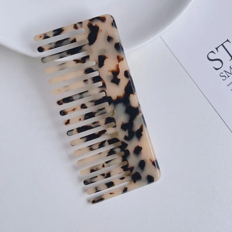 Wide Large Tooth Pocket Hair Comb Acetate Tortoise Shell Anti-static Handmade Marble Leopard Print Hairdressing Combs