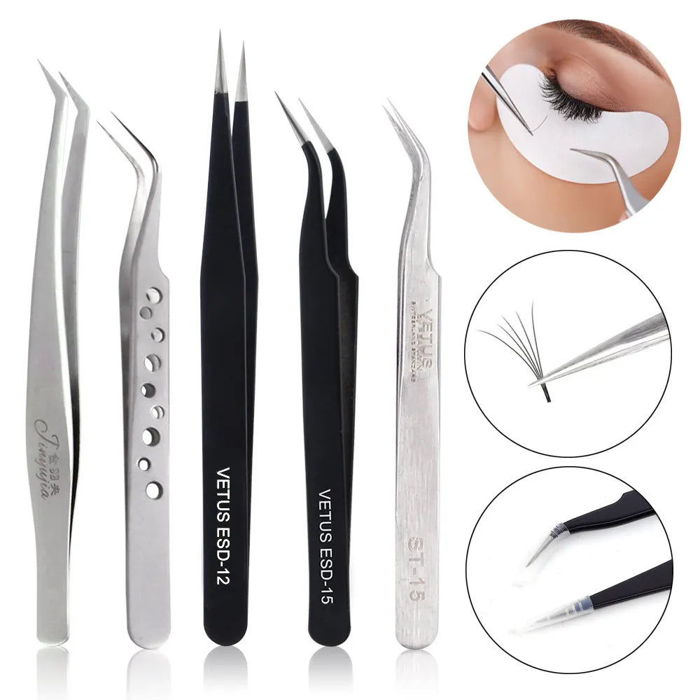 VETUS Stainless Steel Eyebrow Tweezer False Eyelash Extension Tweezers Auxiliary Repair Hyperfine Lashes Tools Make Up Tweezers