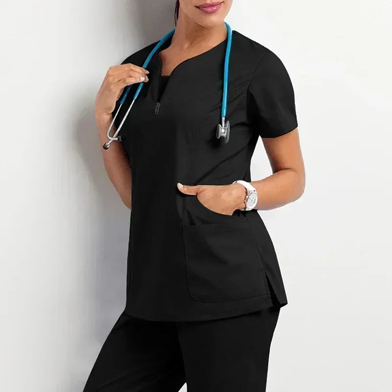 Sleeved Apparel Top Pharmacy Working Medical Hospital Doctor Nursing Uniform V-neck Jogger Nurse Women Casual Short