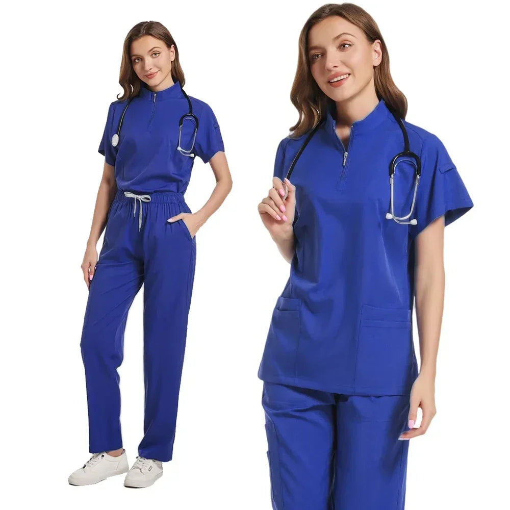 Hot Sale Tops Straight Pants Pet Clinic Nursing Scrubs Uniforms Sets Women'S 12 Color Stretch Medical Uniform Summer Scrubs Set