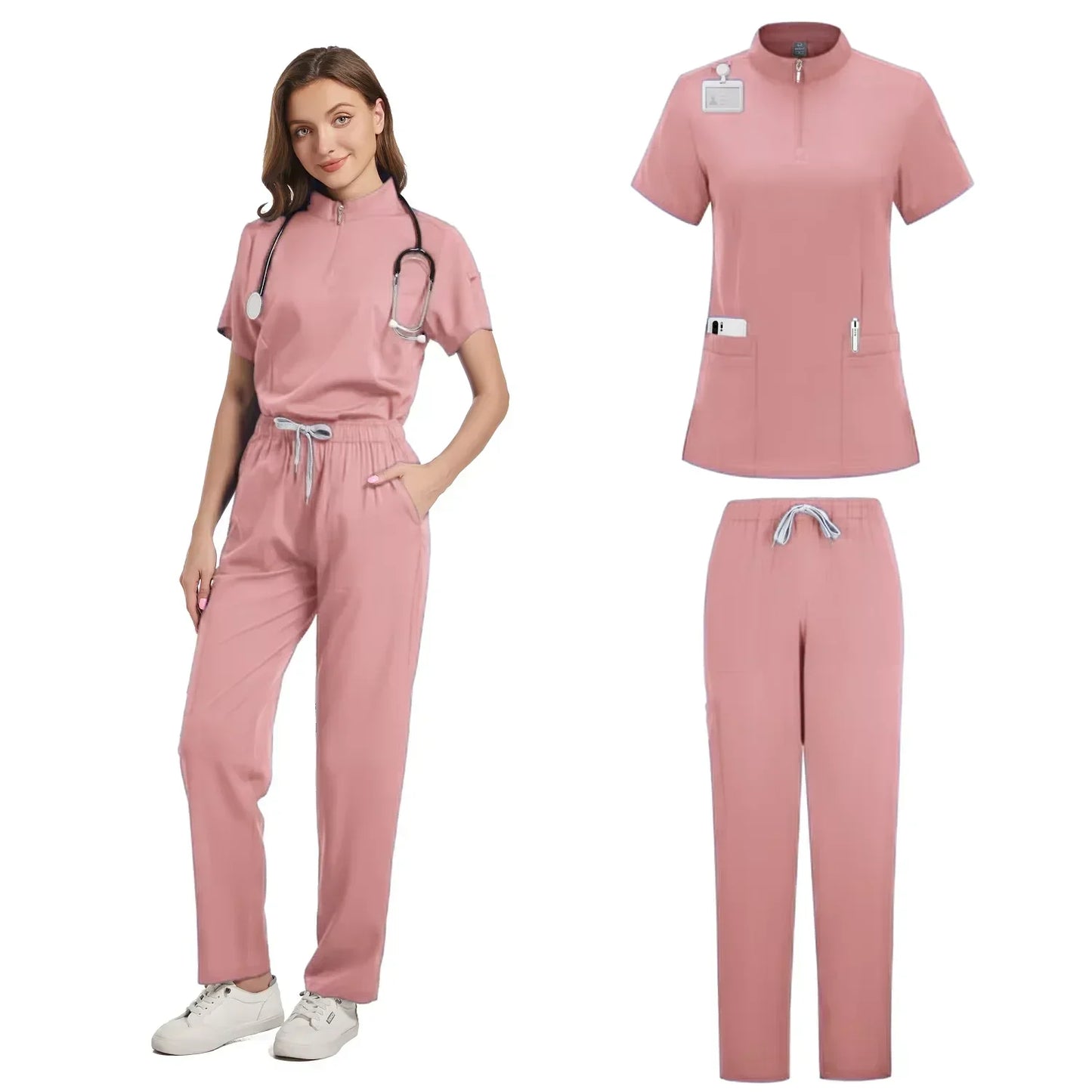 Hot Sale Tops Straight Pants Pet Clinic Nursing Scrubs Uniforms Sets Women'S 12 Color Stretch Medical Uniform Summer Scrubs Set