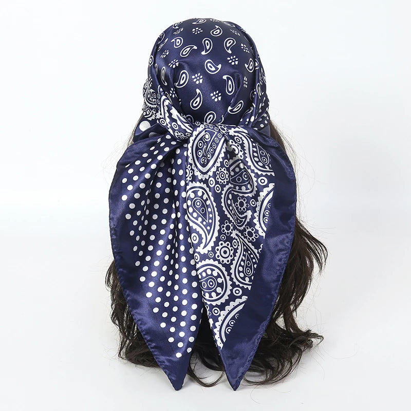 Foulard en soie Pour Femme, Hijab, Bandana, QuatureSaisons, Mode Chef, Accessoires pour cheveux, 90x90cm