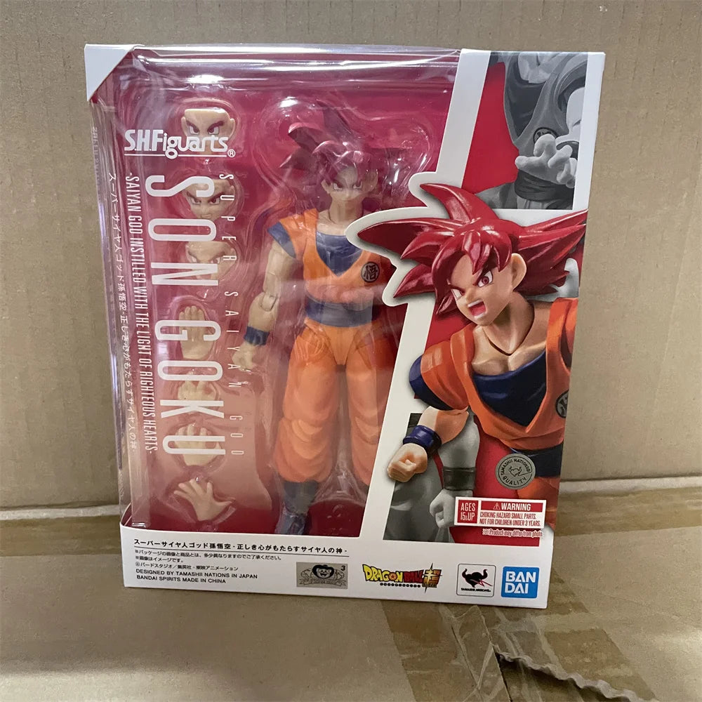 Original Dragon Ball Z S.H.Figuarts SUPER SAIYAN GOD SON GOKU Anime Toys GOD OF VIRUTE PVC SHF Action Figure Collector Doll 16CM