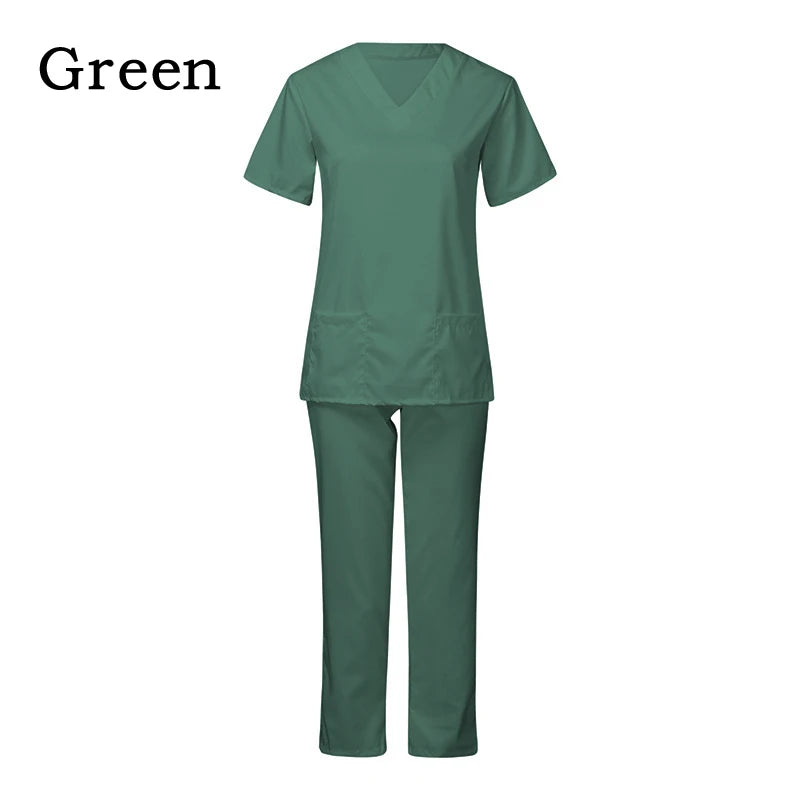 Hospital Women Doctor Nursing Uniform Casual Short Sleeved V-Neck Jogger Suits Nurse Pharmacy Working Scrubs Medical Uniforms