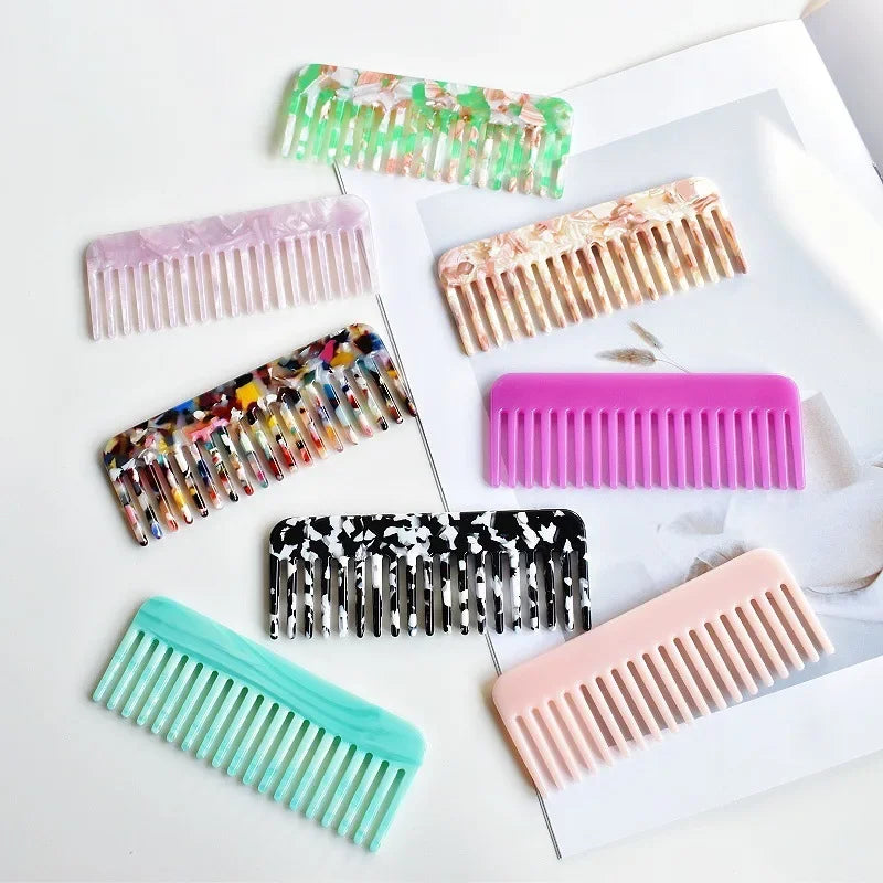 Acetate Hair Combs Wide Large Tooth Pocket Hair Comb Anti-static Hairdressing Tools Massage Hairbrush Colorful Hair Styling Tool