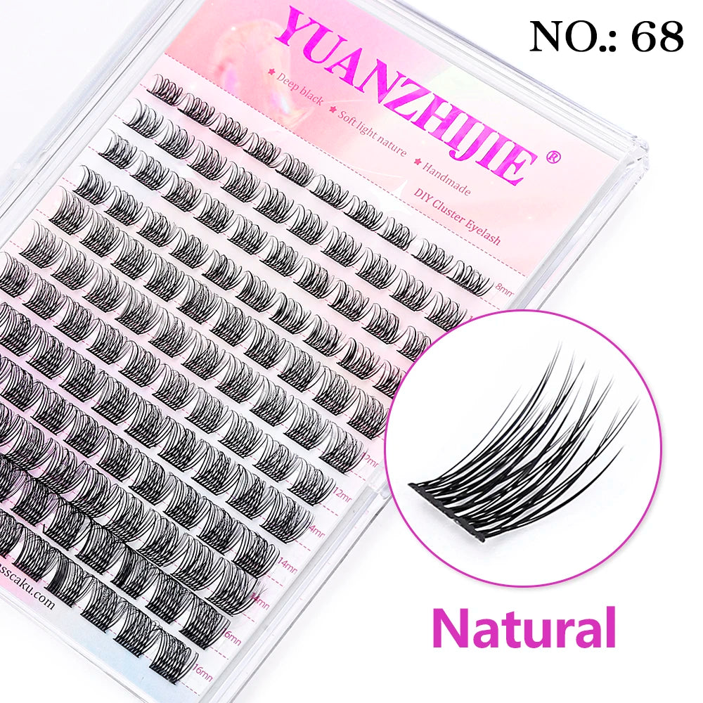 High Quality YUANZHIJIE Lightweight Heat Bonded Segmented Lashes 8-16mm Mix Size 3D Effect Long-lasting Clusters Eyelash Trays