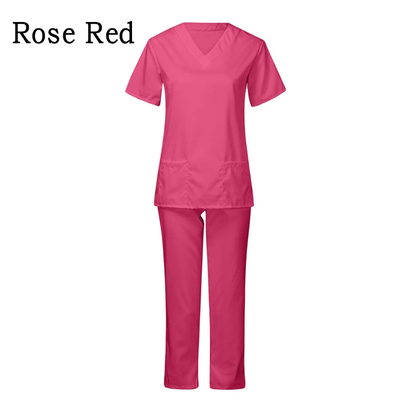 Hospital Women Doctor Nursing Uniform Casual Short Sleeved V-Neck Jogger Suits Nurse Pharmacy Working Scrubs Medical Uniforms