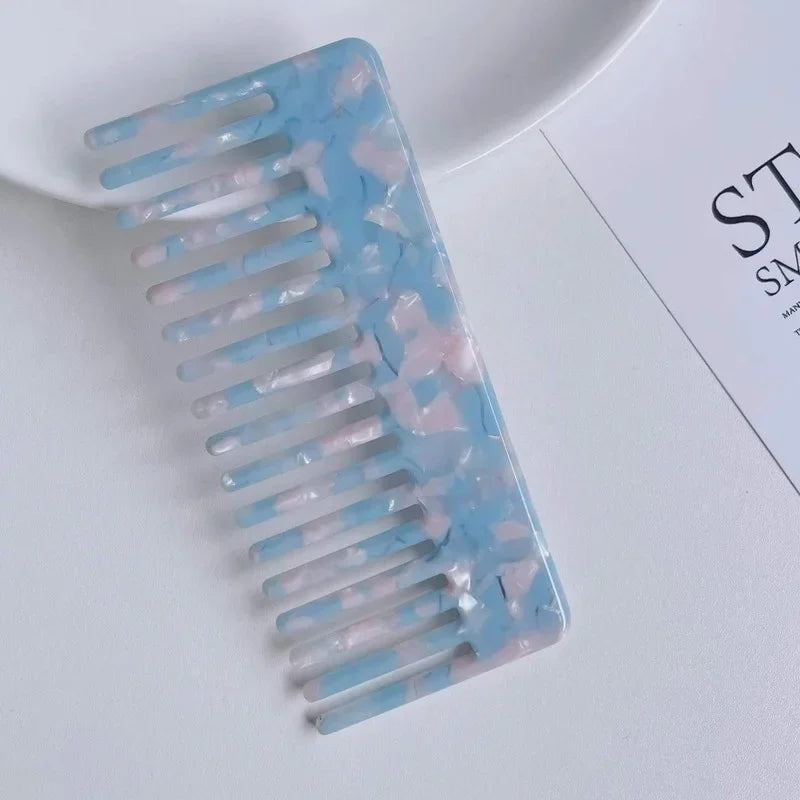 Wide Large Tooth Pocket Hair Comb Acetate Tortoise Shell Anti-static Handmade Marble Leopard Print Hairdressing Combs