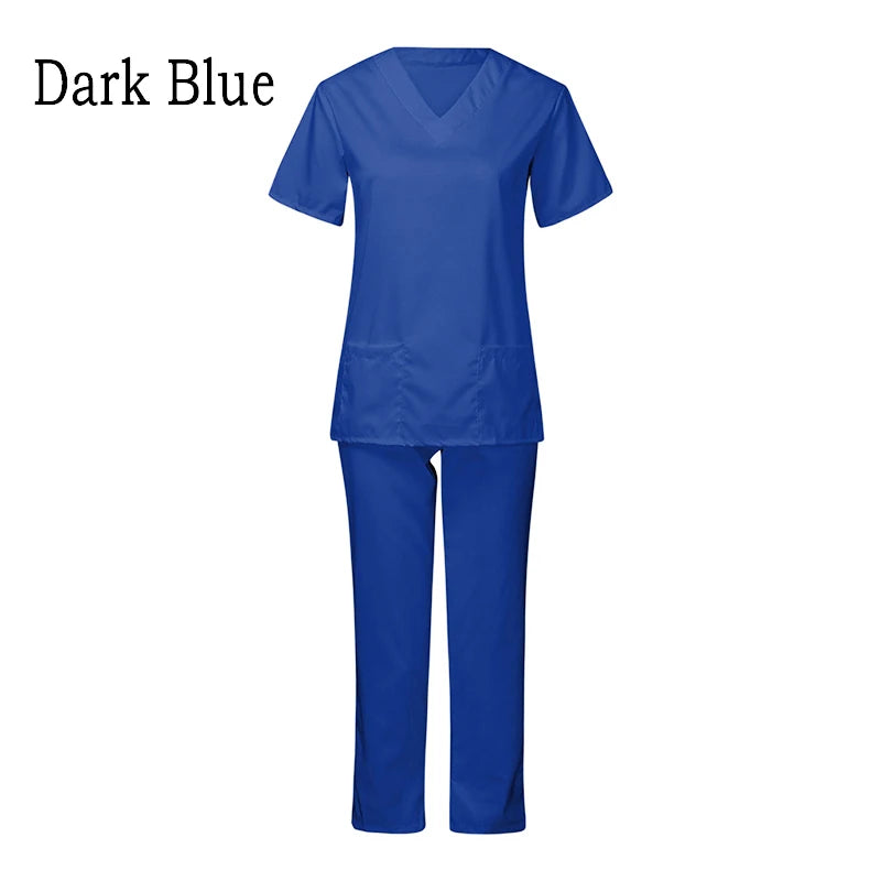 Hospital Women Doctor Nursing Uniform Casual Short Sleeved V-Neck Jogger Suits Nurse Pharmacy Working Scrubs Medical Uniforms