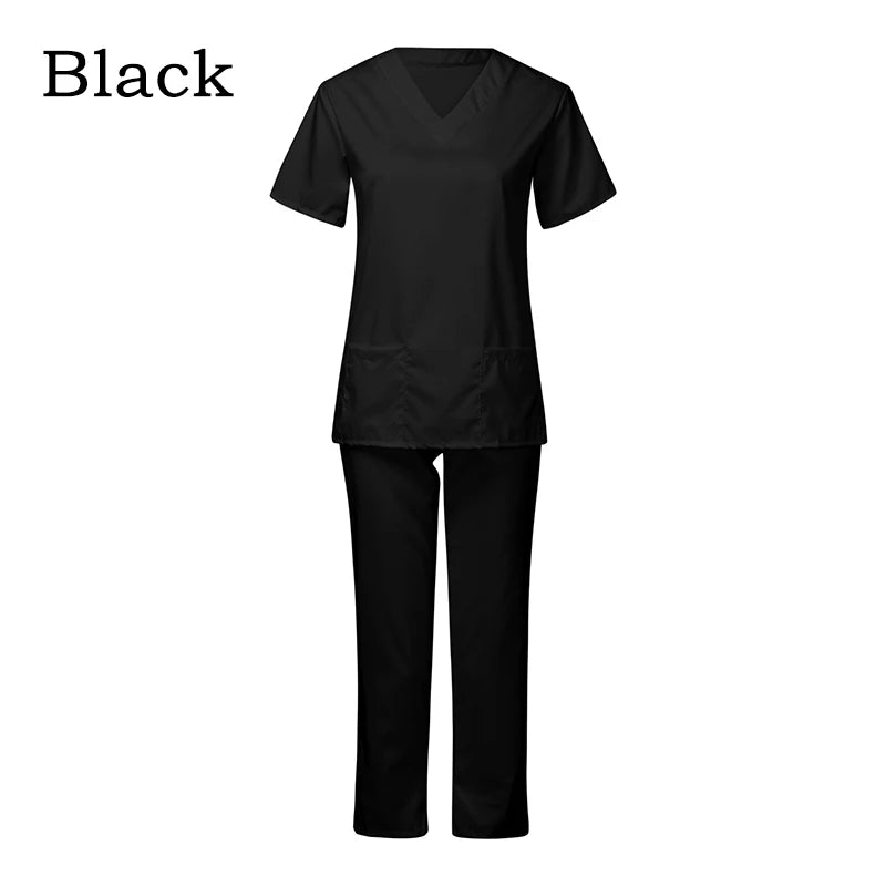 Hospital Women Doctor Nursing Uniform Casual Short Sleeved V-Neck Jogger Suits Nurse Pharmacy Working Scrubs Medical Uniforms