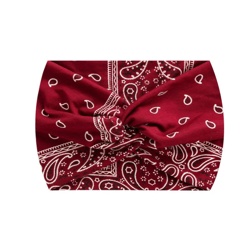 Boho Printed Wide Knotted Elastic Head Band Women Sports Soft Yoga Turban Bandana Head Wraps Bandeau Femme Pour Cheveux