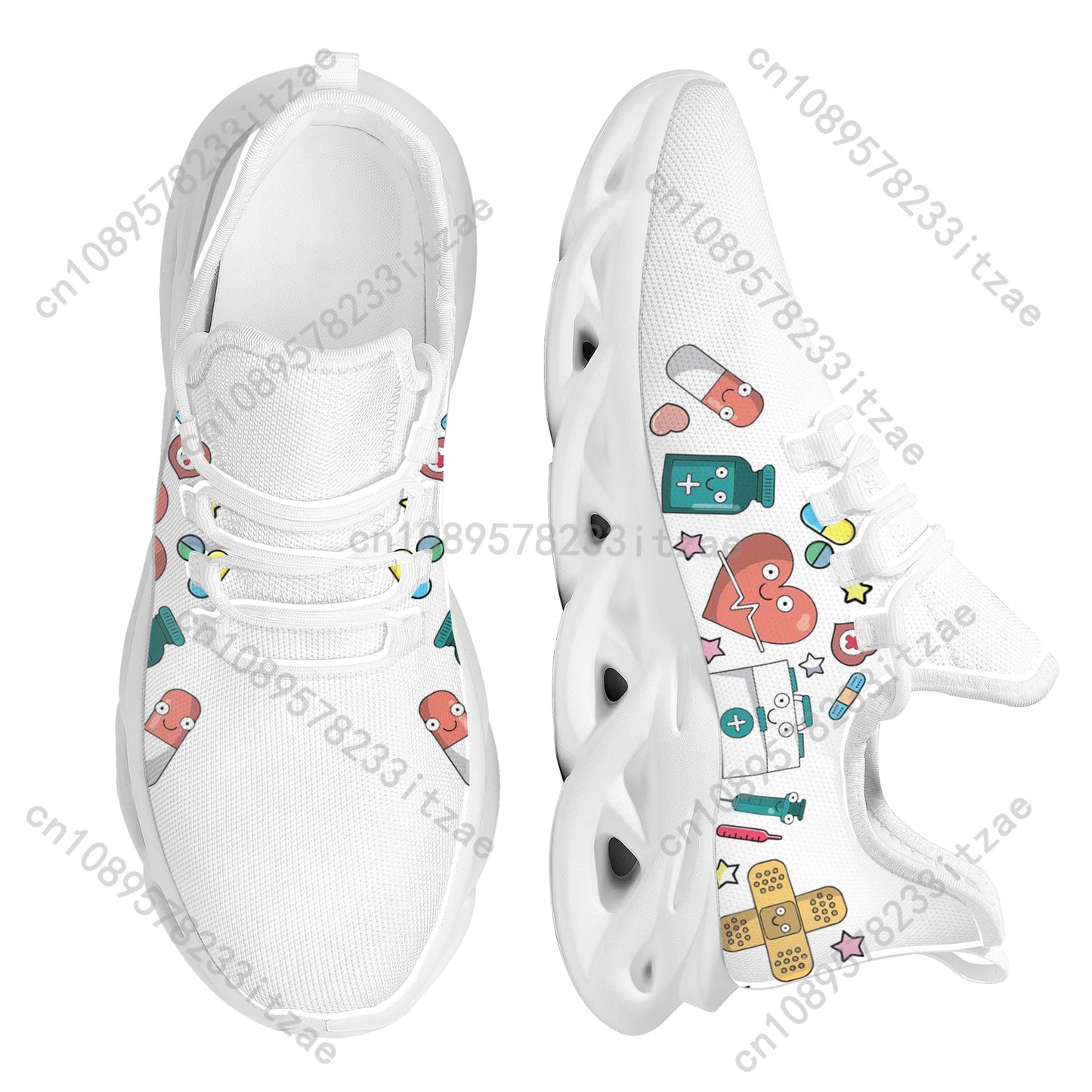 Nurse Shoes Nurse Medical Printing Platform Sneakers for Women Breathable Lace up Flat Shoes Comfort Femme