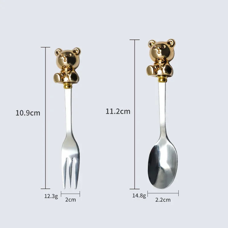 Korean Style Bear Coffee Dessert Spoon Fork 304 Stainless Steel Coffee Stirring Tea Dessert Scoop Cute Cartoon Bear Dinner Spoon