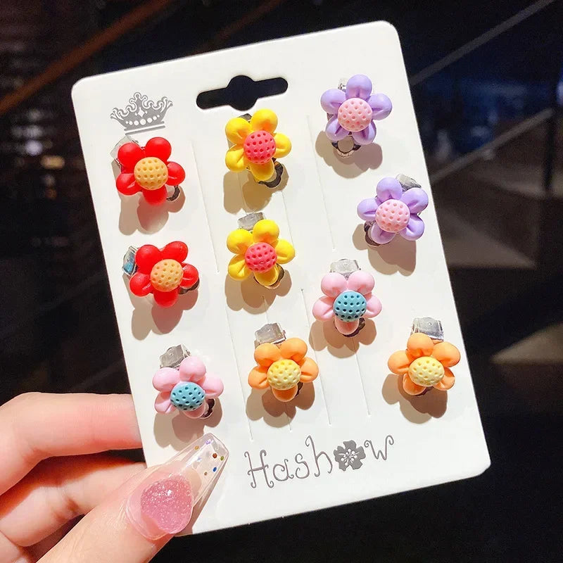 10pcs Cute Girls Earrings Ear Clip No Ear Hole Flower Earrings Children Jewelry Princess Girls Birthday Gifts Kids Accessories