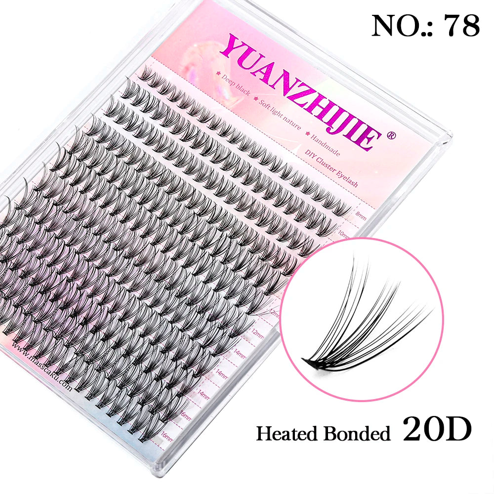 High Quality YUANZHIJIE Lightweight Heat Bonded Segmented Lashes 8-16mm Mix Size 3D Effect Long-lasting Clusters Eyelash Trays