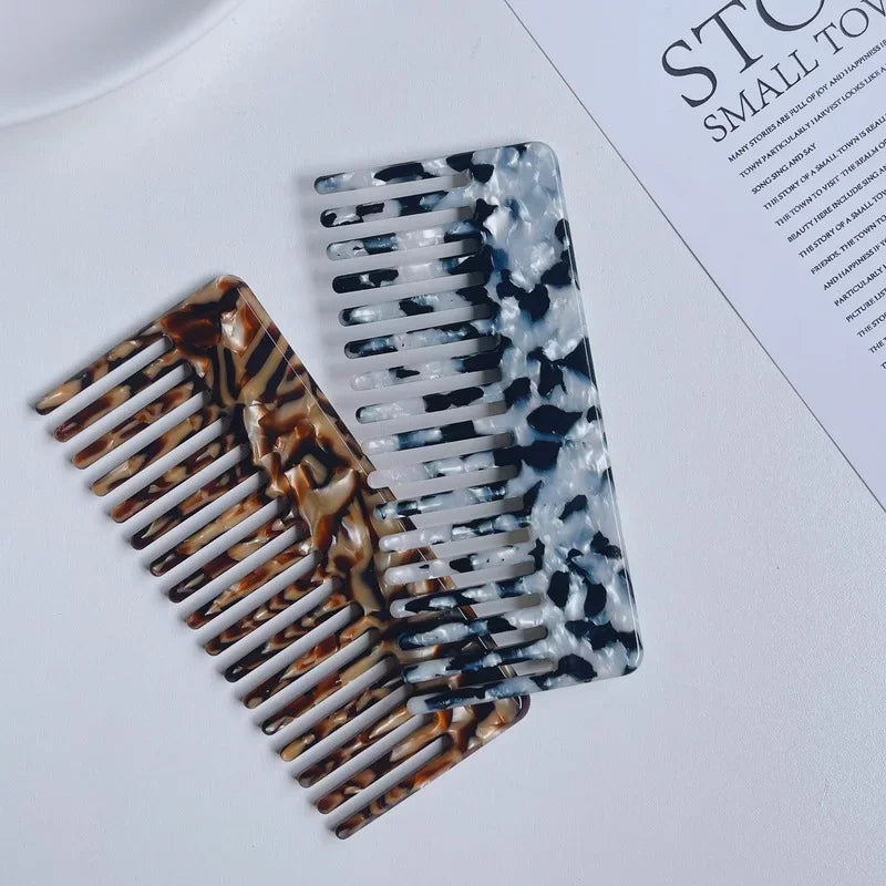 Wide Large Tooth Pocket Hair Comb Acetate Tortoise Shell Anti-static Handmade Marble Leopard Print Hairdressing Combs