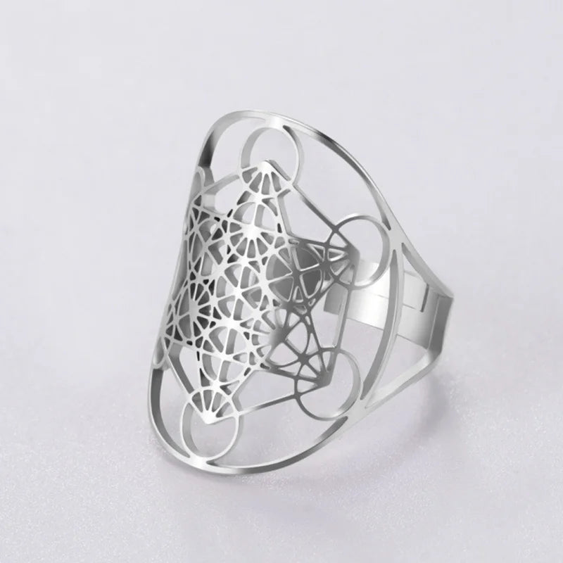 Sacred Geometry Archangel Metatron Adjustable Ring Stainless Steel Rings For Women Men