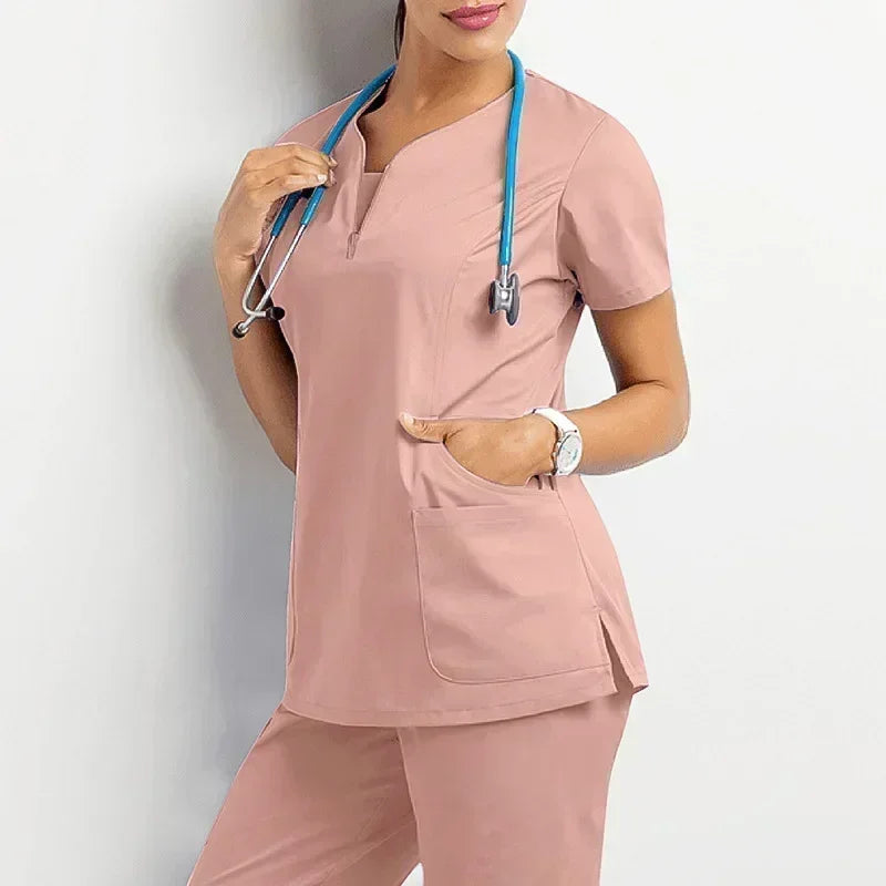 Sleeved Apparel Top Pharmacy Working Medical Hospital Doctor Nursing Uniform V-neck Jogger Nurse Women Casual Short