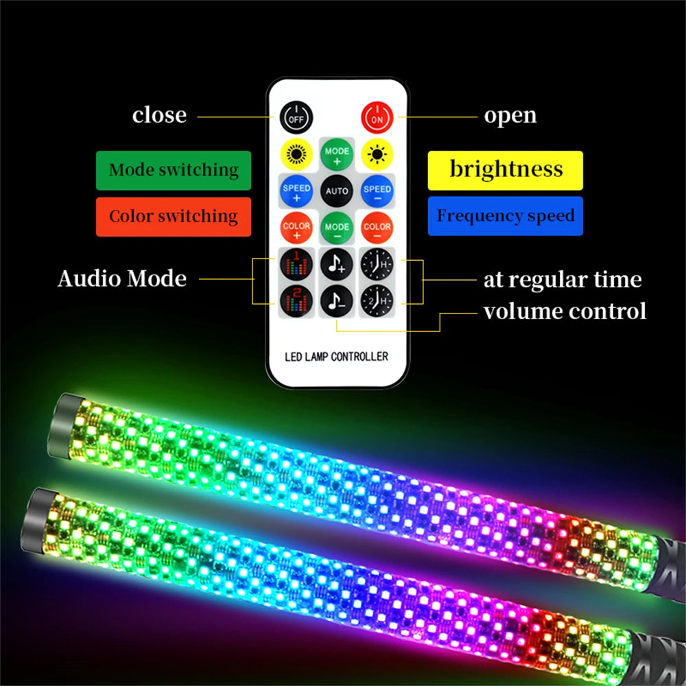 2FT RGB LED Antenna For RZR with Flag LED Whip Lights App & Remote Control Spiral Lights Off-road and UTV Accessories