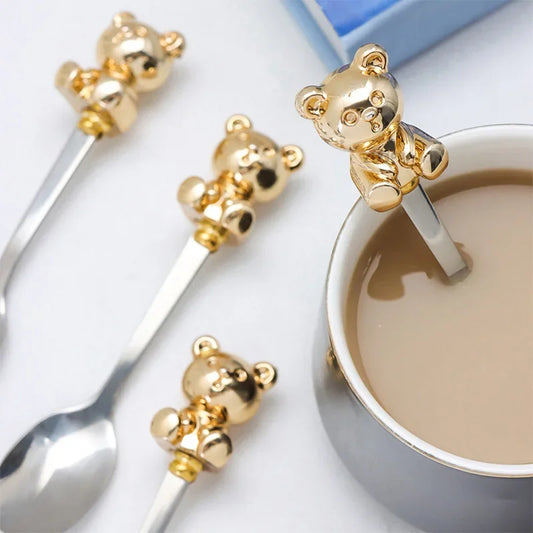 Korean Style Bear Coffee Dessert Spoon Fork 304 Stainless Steel Coffee Stirring Tea Dessert Scoop Cute Cartoon Bear Dinner Spoon