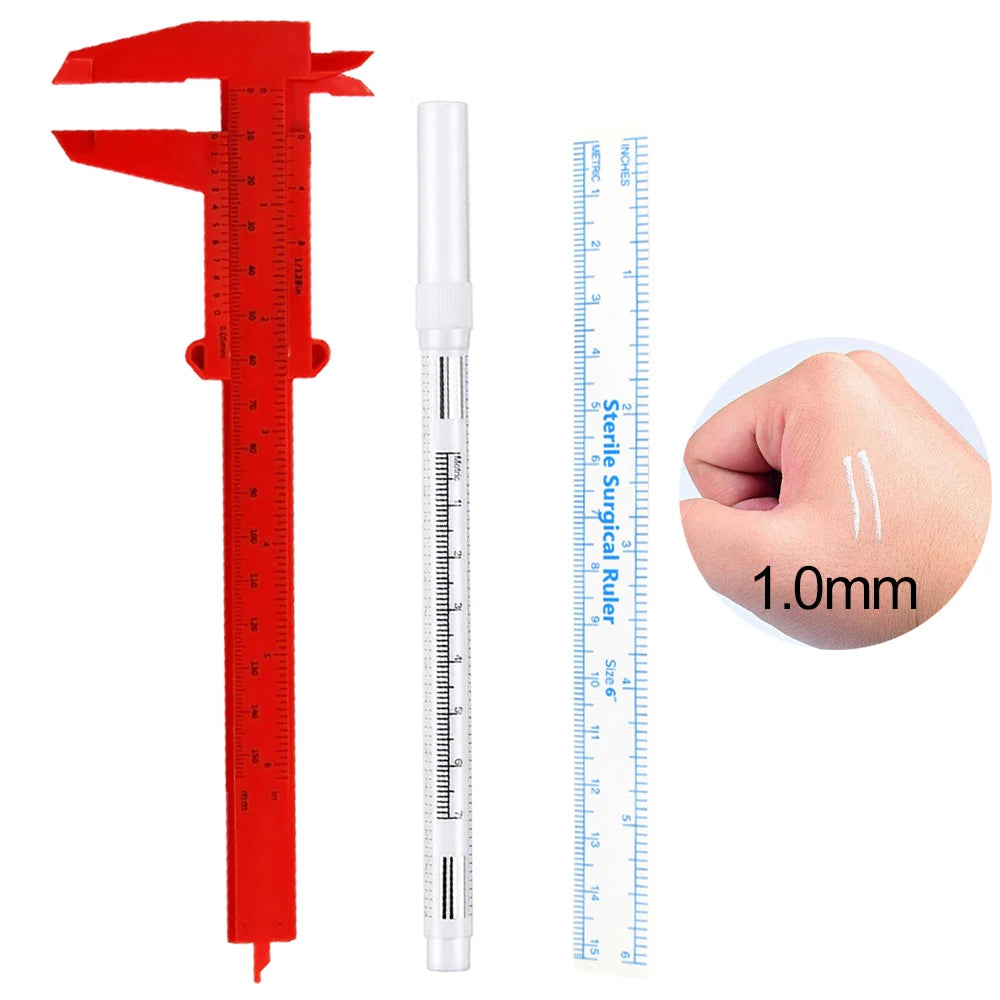 White Surgical Eyebrow Tattoo Skin Marker Pen Tattoo Marker Pen With Measuring Ruler Microblading Makeup Permanent Accesories