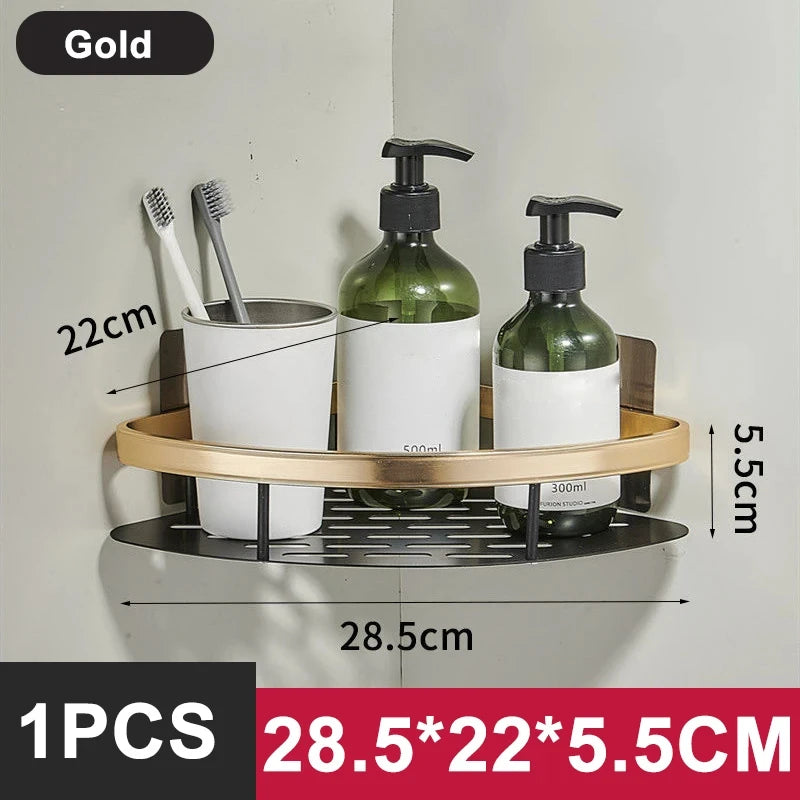 Bathroom Shelf Kitchen Storage Organizer Aluminum Alloy Shampoo Rack Shower Shelf Bathroom Accessories No Drill Shelf