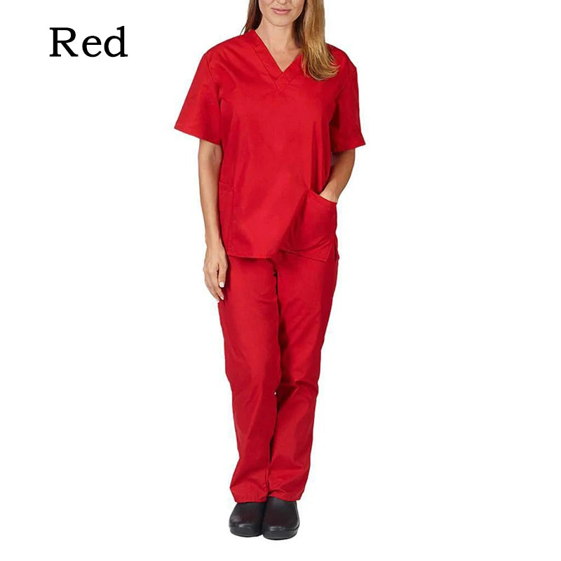 Hospital Women Doctor Nursing Uniform Casual Short Sleeved V-Neck Jogger Suits Nurse Pharmacy Working Scrubs Medical Uniforms