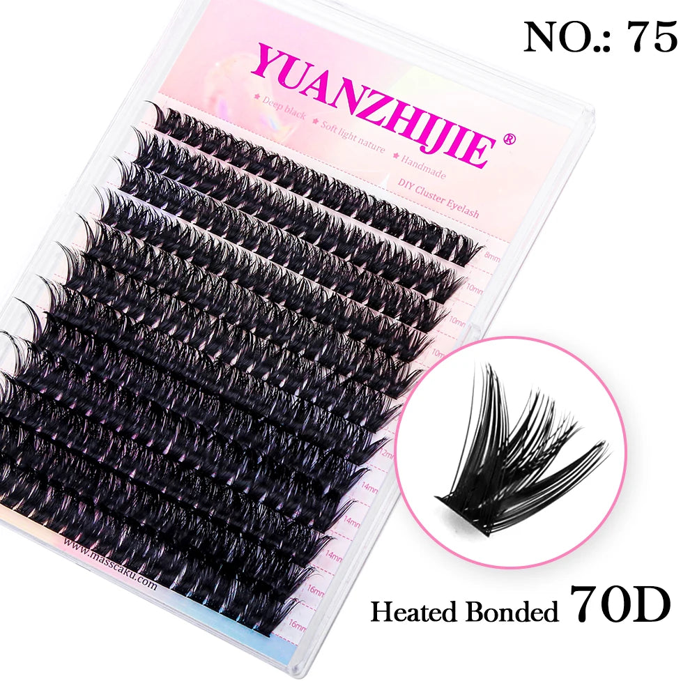 High Quality YUANZHIJIE Lightweight Heat Bonded Segmented Lashes 8-16mm Mix Size 3D Effect Long-lasting Clusters Eyelash Trays