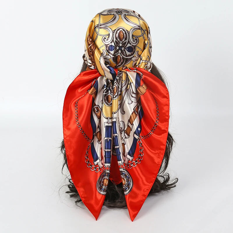 Foulard en soie Pour Femme, Hijab, Bandana, QuatureSaisons, Mode Chef, Accessoires pour cheveux, 90x90cm