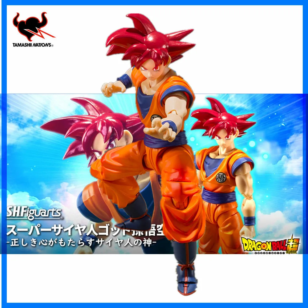 Original Dragon Ball Z S.H.Figuarts SUPER SAIYAN GOD SON GOKU Anime Toys GOD OF VIRUTE PVC SHF Action Figure Collector Doll 16CM