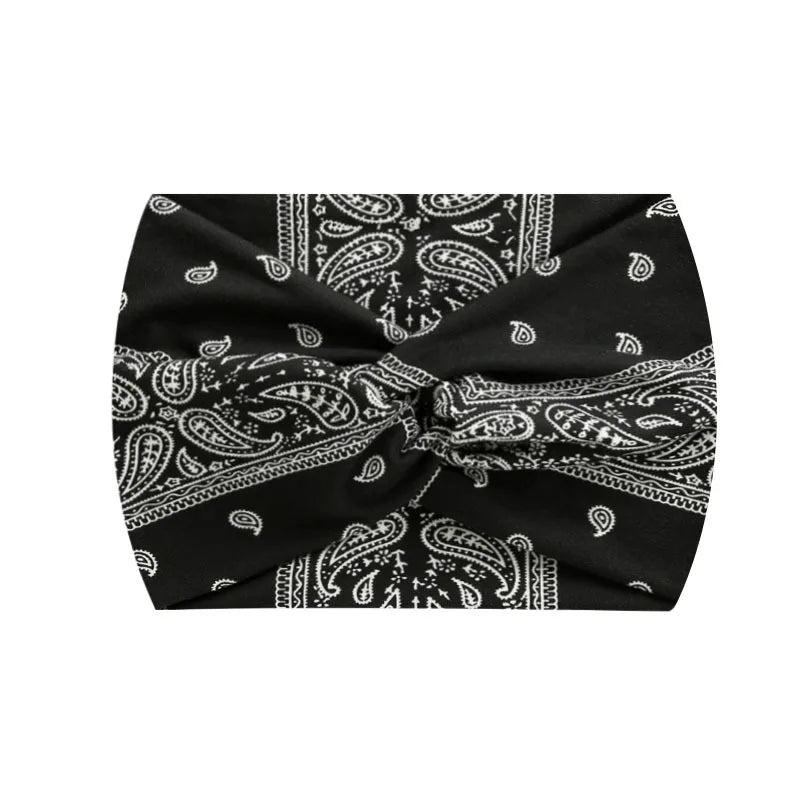 Boho Printed Wide Knotted Elastic Head Band Women Sports Soft Yoga Turban Bandana Head Wraps Bandeau Femme Pour Cheveux