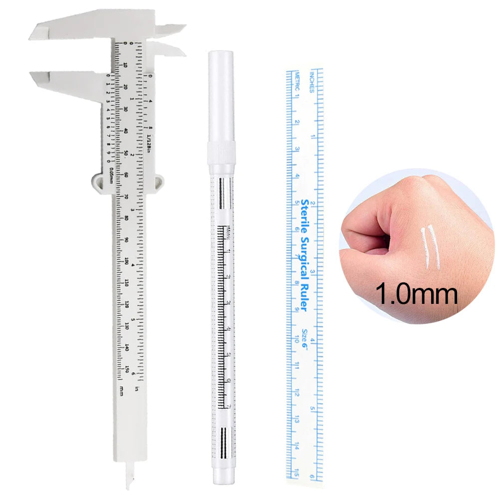 White Surgical Eyebrow Tattoo Skin Marker Pen Tattoo Marker Pen With Measuring Ruler Microblading Makeup Permanent Accesories