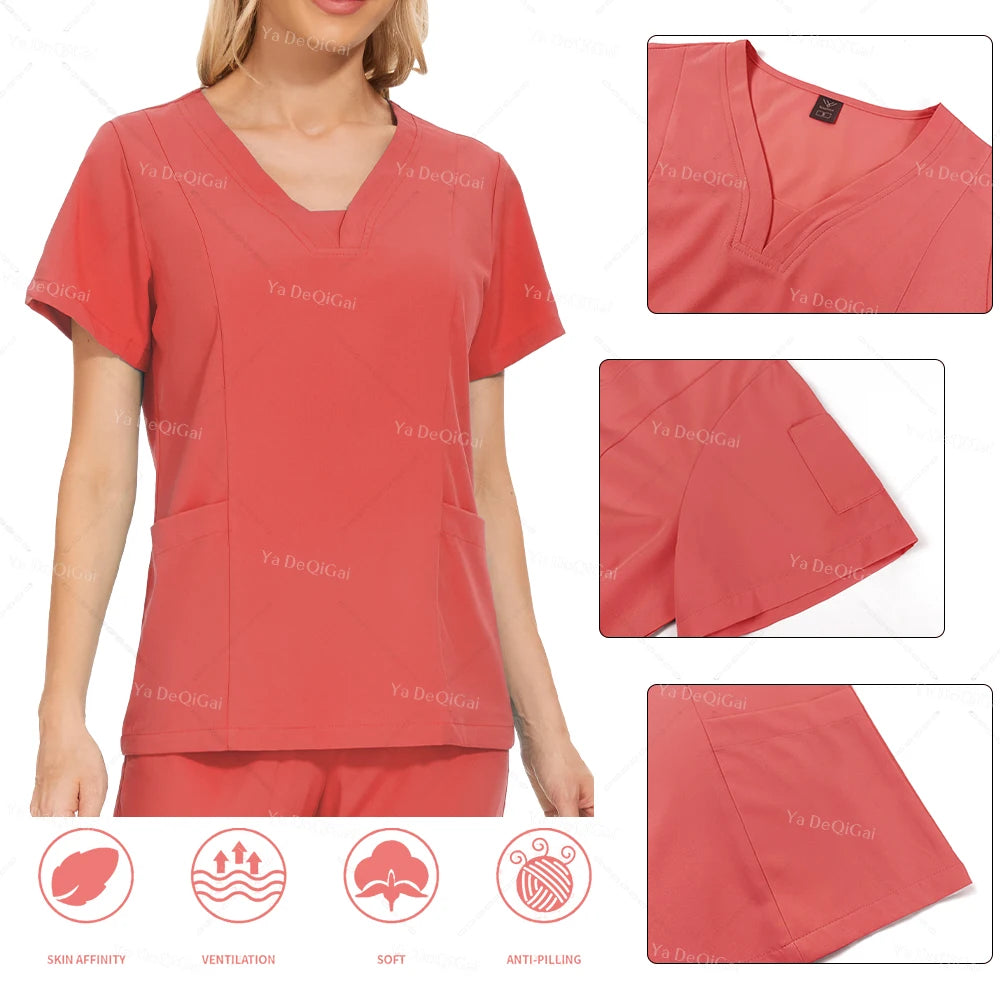 Anti-Wrinkle Premium Fabric Clinical Uniforms Washable Nurse Uniforms Medical Scrubs Sets Surgical Blouse Pockets Straight Pants