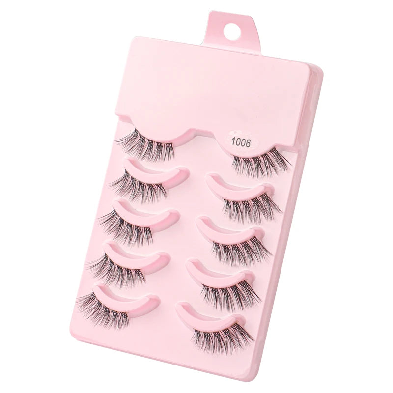 Manga Lashes 5 Pairs Anime Cosplay Faux Mink Lashes Korean Natural short Full Strip Lashes Clear Band Soft Eyelashes Extension