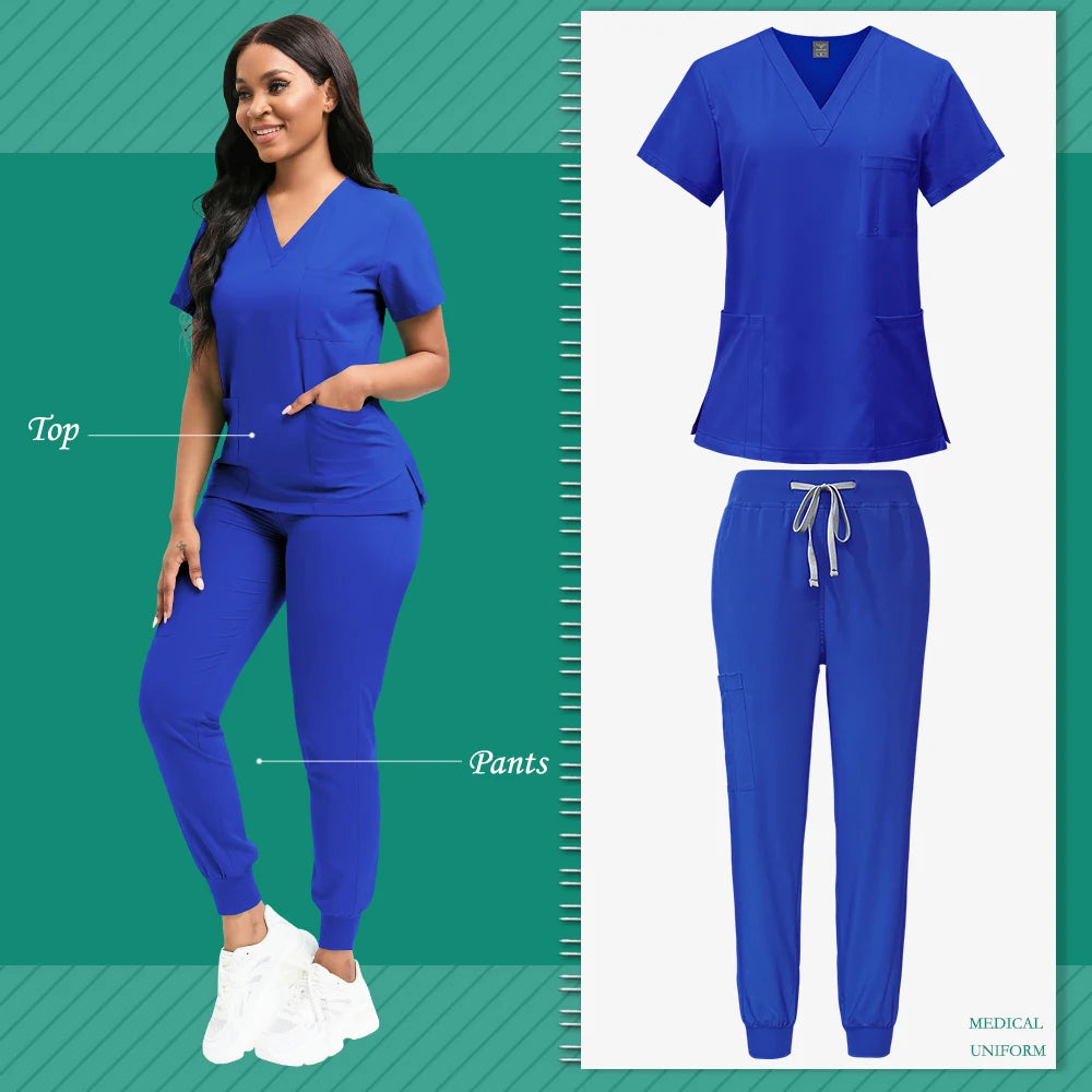 Cleaning Uniform for Women Nursing Scrub Top Pants Medical Suit Pediatric Nanny Work Wear Operating Room Surgical Gown Wholesale