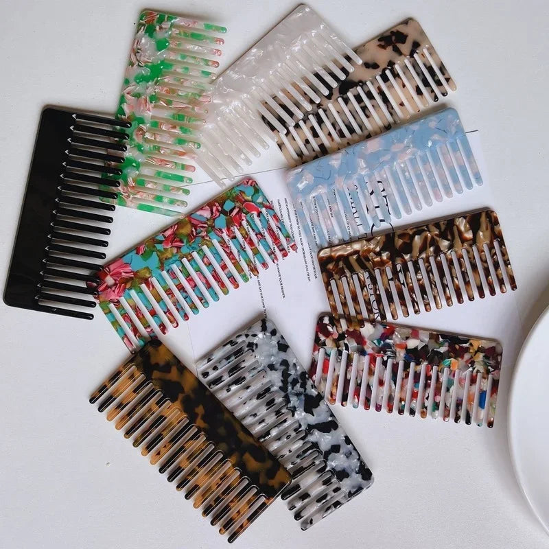 Wide Large Tooth Pocket Hair Comb Acetate Tortoise Shell Anti-static Handmade Marble Leopard Print Hairdressing Combs