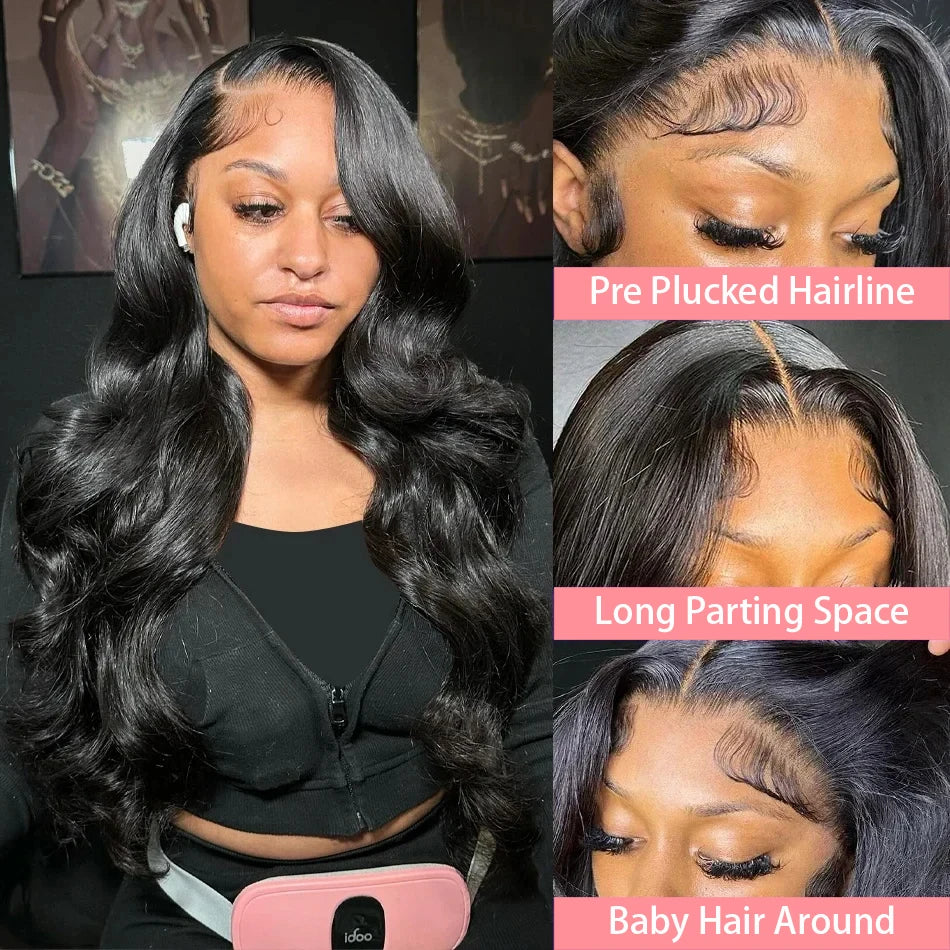 13x4 Body Wave Lace Frontal Human Hair Wig Brazilian 200% Density 26 30 Inch Transparent Lace Front Human Hair Wigs Black Women