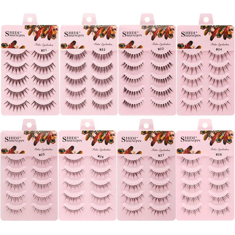 Manga Lashes 5 Pairs Anime Cosplay Faux Mink Lashes Korean Natural short Full Strip Lashes Clear Band Soft Eyelashes Extension