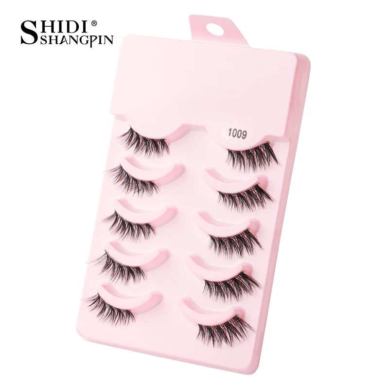 Manga Lashes 5 Pairs Anime Cosplay Faux Mink Lashes Korean Natural short Full Strip Lashes Clear Band Soft Eyelashes Extension