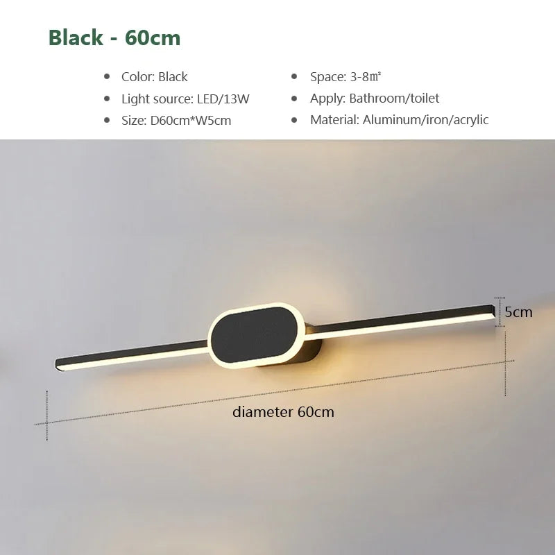 Modern Bathroom Wall Lamp Black White Aluminum LED Strip Bathroom Mirror Lamp Bathroom Bath Lamp Mirror LED Light Make Up Light