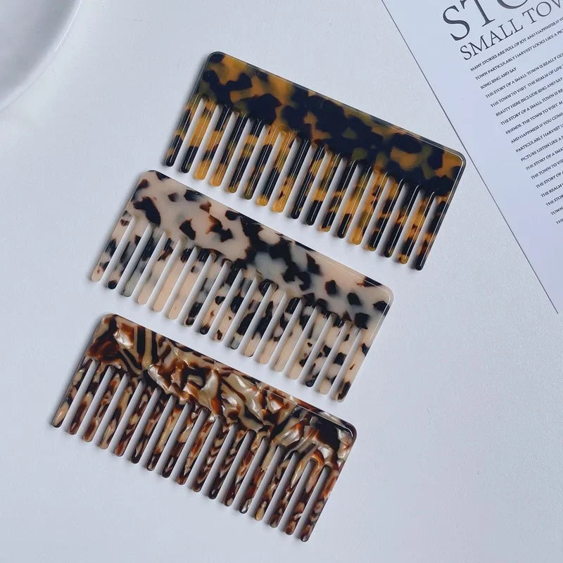 Wide Large Tooth Pocket Hair Comb Acetate Tortoise Shell Anti-static Handmade Marble Leopard Print Hairdressing Combs